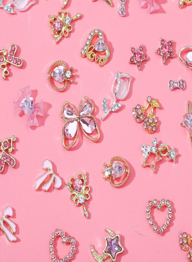 SUBANG 30 Pieces Nail Charms Gold and Pink Rhinestone Charms Nail Gems 3D Heart Star Bow Cherry with Rhinestones Y2K Nails Art Supplies for Nails DIY Decor Face Makeup - Image 4